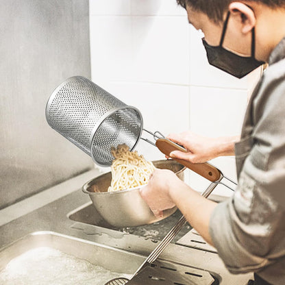 Stainless Steel Pasta Strainer, 2pcs Noodle Strainer Pasta Baskets | 4.3 Inch Micro-Perforated, Food Dumpling Noodle Strainer, Wood Handle, Straining Noodles Pasta Baskets