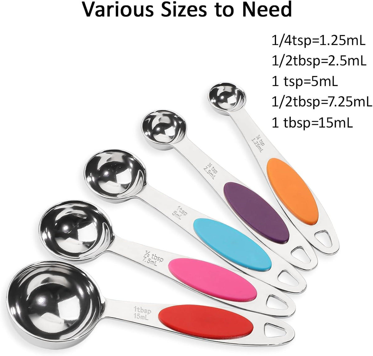 Magnetic Measuring Spoons Set Stainless Steel Measuring Spoons,Tablespoon Measuring Spoon for Dry and Liquid Ingredients (5, Colorful)