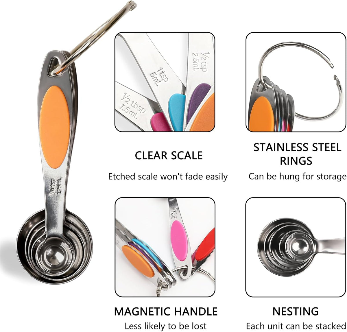 Magnetic Measuring Spoons Set Stainless Steel Measuring Spoons,Tablespoon Measuring Spoon for Dry and Liquid Ingredients (5, Colorful)