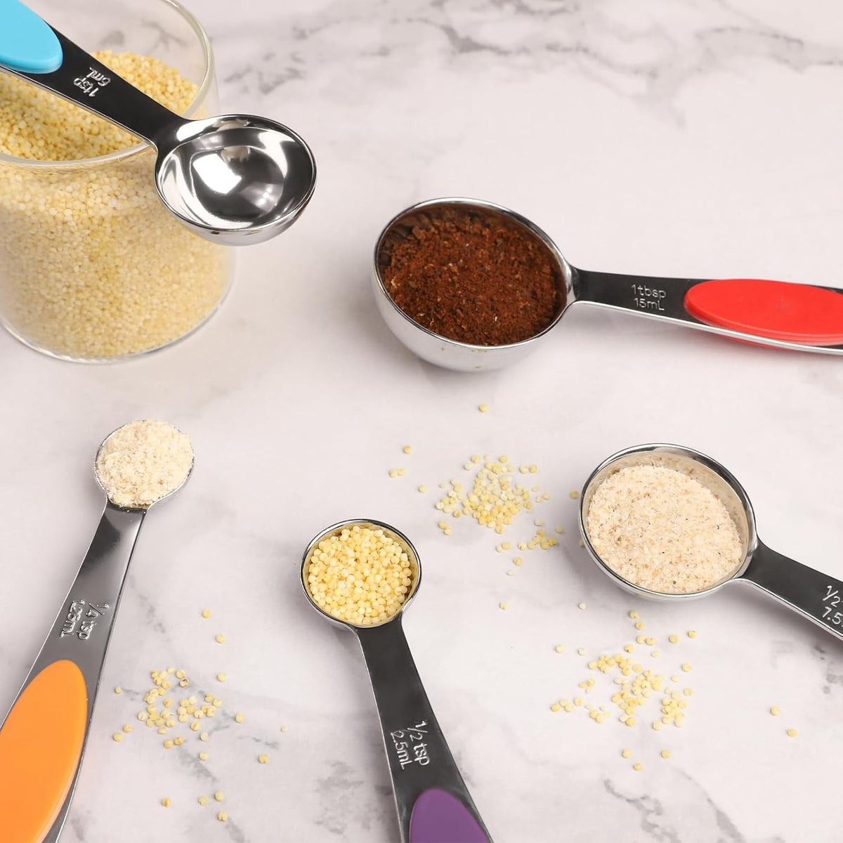 Magnetic Measuring Spoons Set Stainless Steel Measuring Spoons,Tablespoon Measuring Spoon for Dry and Liquid Ingredients (5, Colorful)