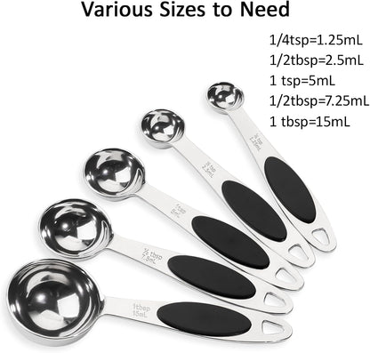 Magnetic Measuring Spoons Set Stainless Steel Measuring Spoons,Tablespoon Measuring Spoon for Dry and Liquid Ingredients (5, Colorful)