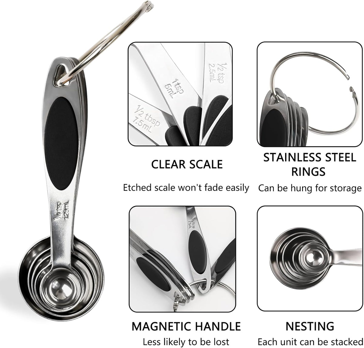 Magnetic Measuring Spoons Set Stainless Steel Measuring Spoons,Tablespoon Measuring Spoon for Dry and Liquid Ingredients (5, Colorful)