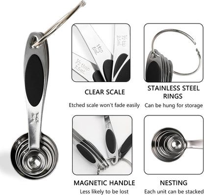 Magnetic Measuring Spoons Set Stainless Steel Measuring Spoons,Tablespoon Measuring Spoon for Dry and Liquid Ingredients (5, Colorful)