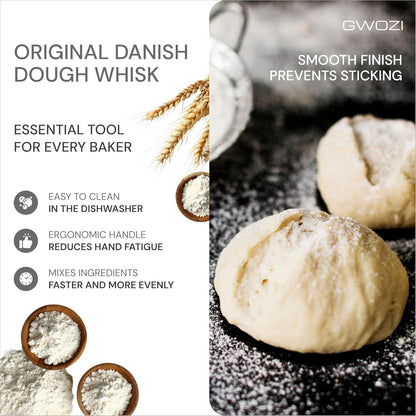 Danish Dough Whisk - Stainless Steel Danish Dough Wisk Original - Kitchen Danish Dough Hook for Mixing Bread 8.27" - Hand Dutch Wisk for Whisking & Stirring Eggs, Sourdough, Pastry, 2 Pcs