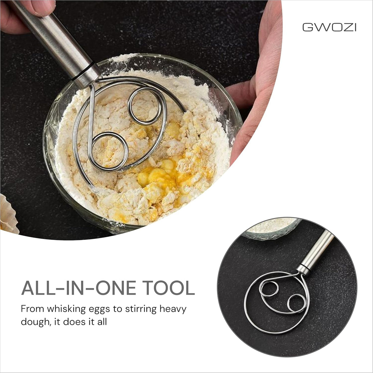 Danish Dough Whisk - Stainless Steel Danish Dough Wisk Original - Kitchen Danish Dough Hook for Mixing Bread 8.27" - Hand Dutch Wisk for Whisking & Stirring Eggs, Sourdough, Pastry, 2 Pcs