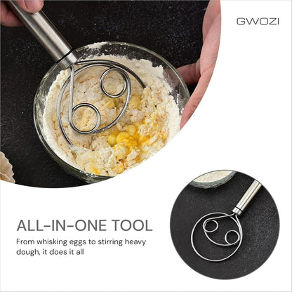 Danish Dough Whisk - Stainless Steel Danish Dough Wisk Original - Kitchen Danish Dough Hook for Mixing Bread 8.27" - Hand Dutch Wisk for Whisking & Stirring Eggs, Sourdough, Pastry, 2 Pcs