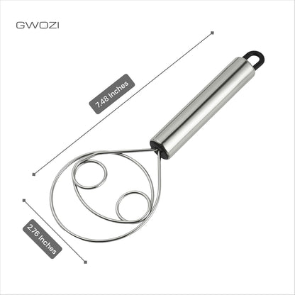 Danish Dough Whisk - Stainless Steel Danish Dough Wisk Original - Kitchen Danish Dough Hook for Mixing Bread 8.27" - Hand Dutch Wisk for Whisking & Stirring Eggs, Sourdough, Pastry, 2 Pcs