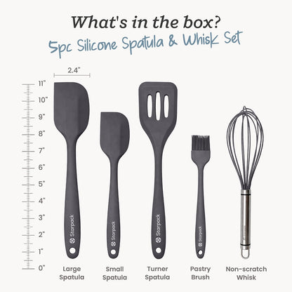 Starpack Flip and Whip Silicone Baking Utensils Set (5-Piece) - LFGB Non Toxic, 600°F Heat Resistant, BPA-Free - Whisk and Rubber Spatula Set with Pastry Brush - Dishwasher Safe, Nonstick Earthy Pink