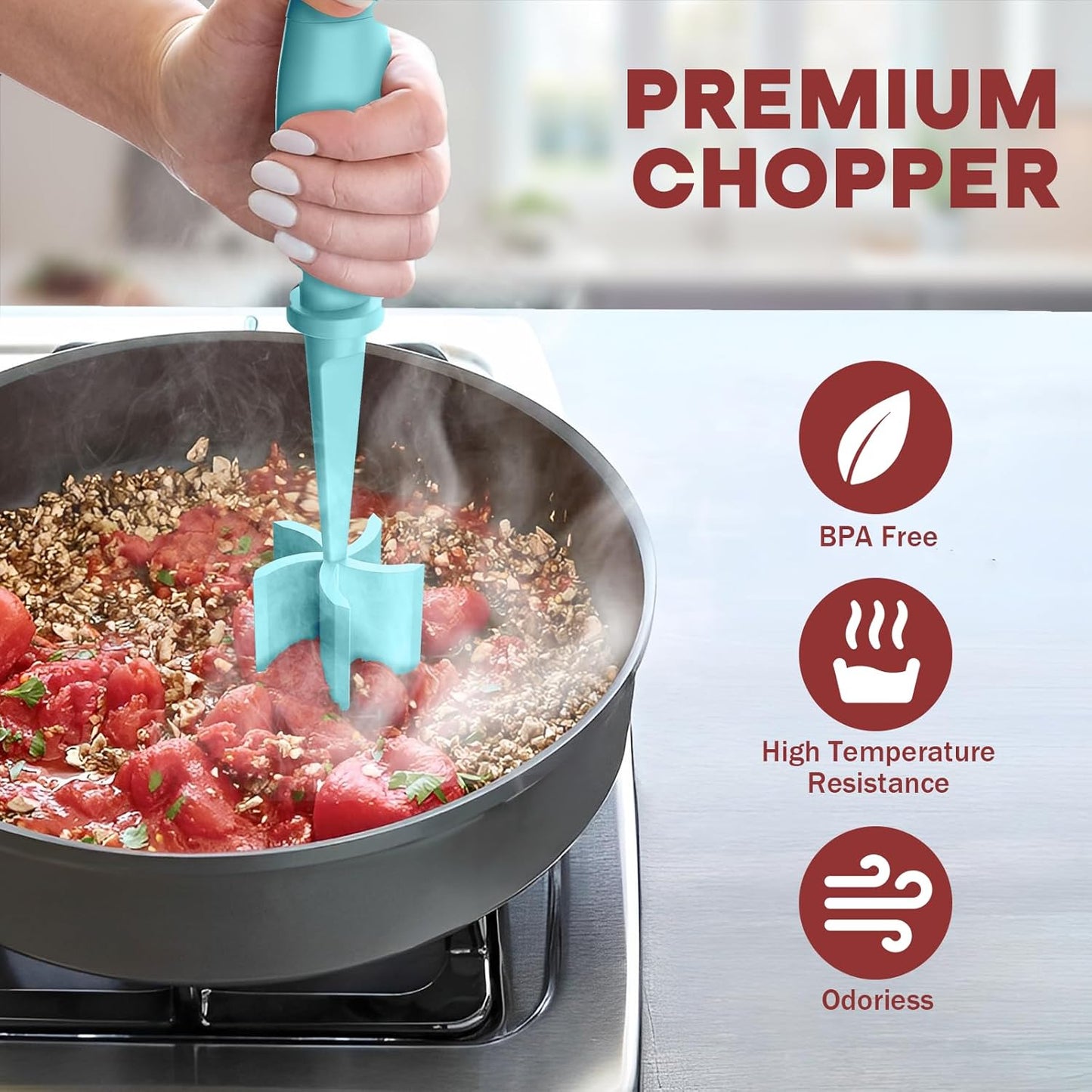 Meat Chopper Hamburger Grinder, Kitchen Smasher for Ground Beef | Heat Resistant, 5 Nylon Blade, Burger Grinder Potato Mix Tool, Meat & Poultry Tenderizers, Dishwasher Safe, Black