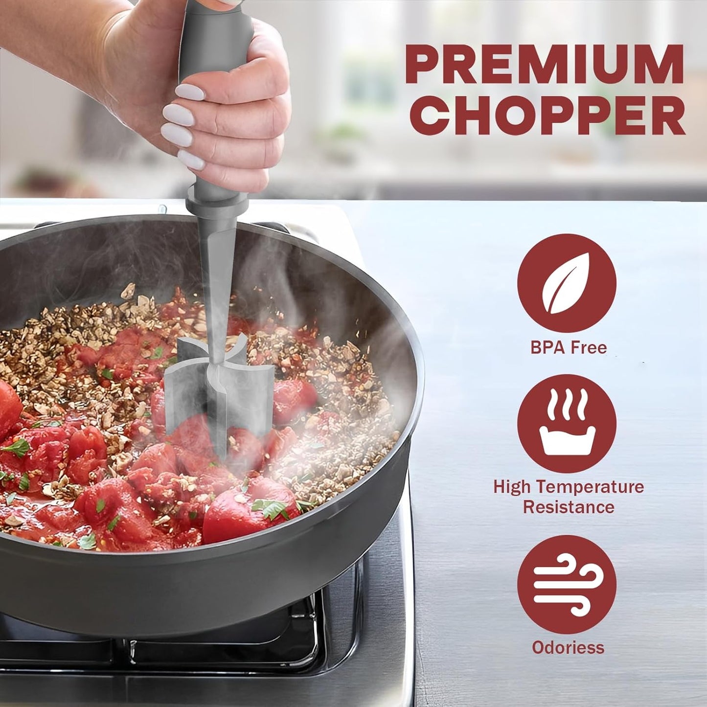 Meat Chopper Hamburger Grinder, Kitchen Smasher for Ground Beef | Heat Resistant, 5 Nylon Blade, Burger Grinder Potato Mix Tool, Meat & Poultry Tenderizers, Dishwasher Safe, Black