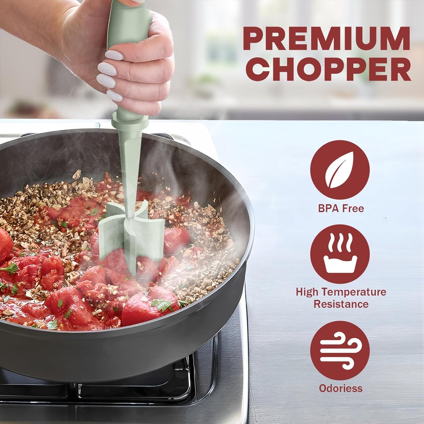 Meat Chopper Hamburger Grinder, Kitchen Smasher for Ground Beef | Heat Resistant, 5 Nylon Blade, Burger Grinder Potato Mix Tool, Meat & Poultry Tenderizers, Dishwasher Safe, Black