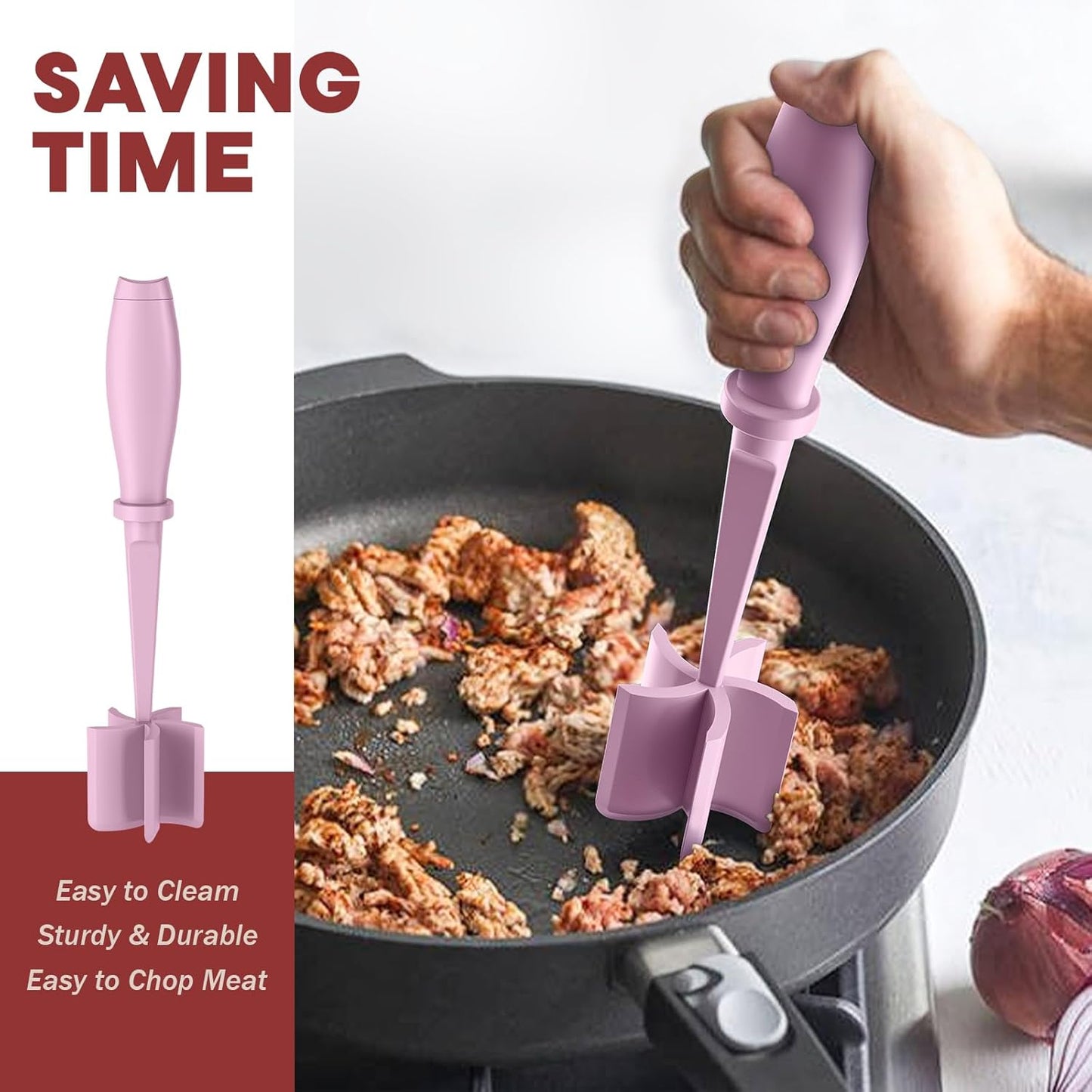 Meat Chopper Hamburger Grinder, Kitchen Smasher for Ground Beef | Heat Resistant, 5 Nylon Blade, Burger Grinder Potato Mix Tool, Meat & Poultry Tenderizers, Dishwasher Safe, Black