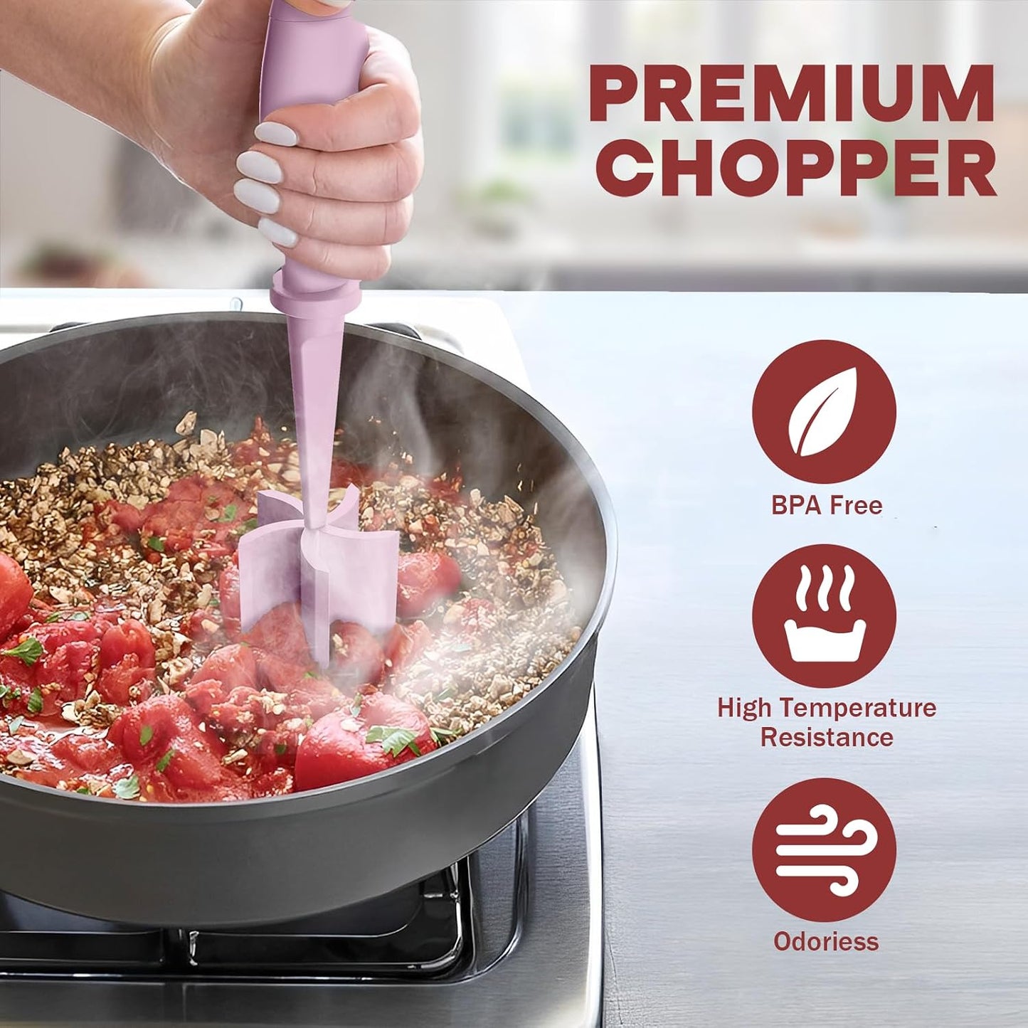 Meat Chopper Hamburger Grinder, Kitchen Smasher for Ground Beef | Heat Resistant, 5 Nylon Blade, Burger Grinder Potato Mix Tool, Meat & Poultry Tenderizers, Dishwasher Safe, Black