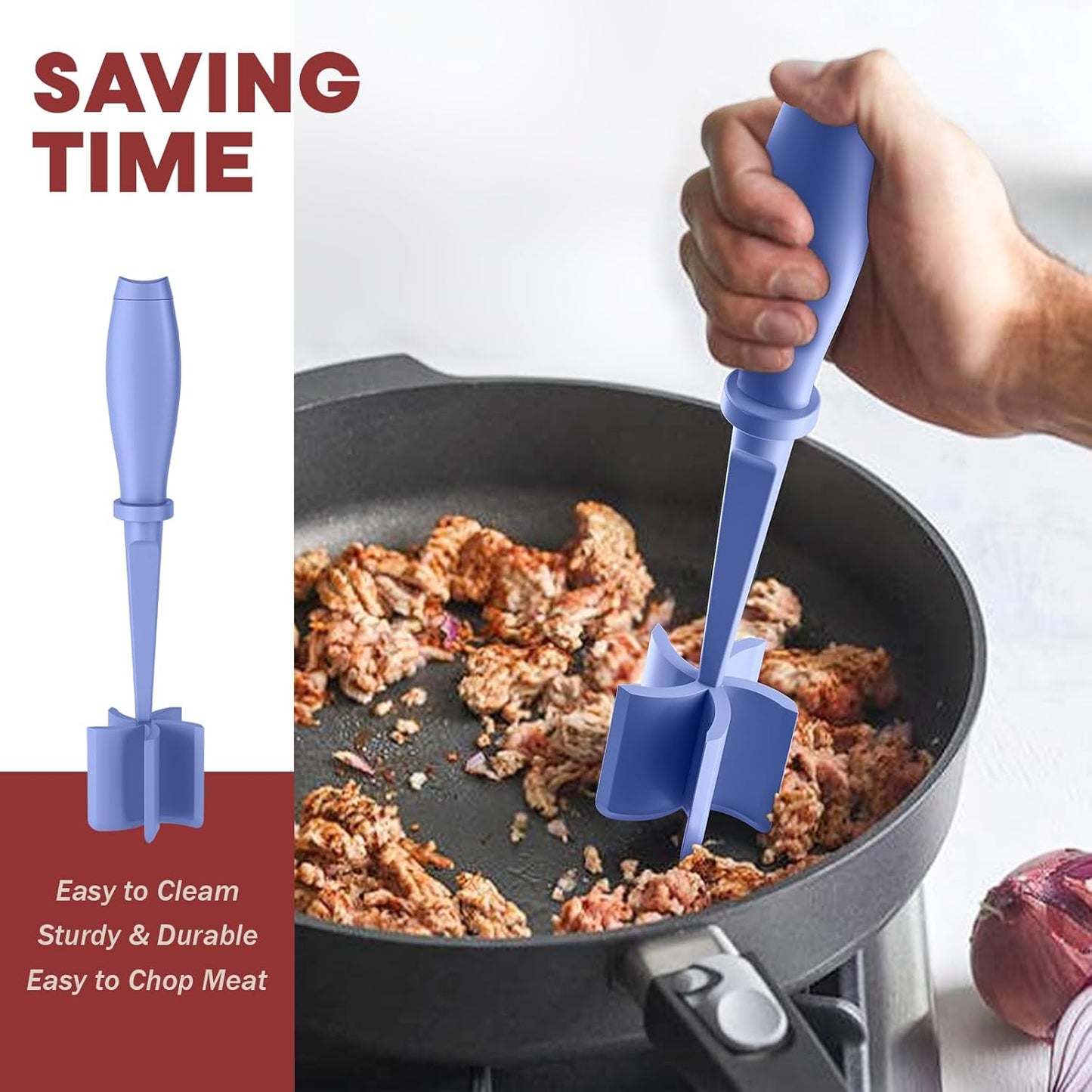 Meat Chopper Hamburger Grinder, Kitchen Smasher for Ground Beef | Heat Resistant, 5 Nylon Blade, Burger Grinder Potato Mix Tool, Meat & Poultry Tenderizers, Dishwasher Safe, Black