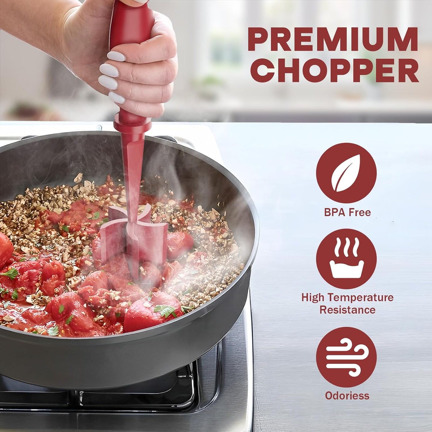 Meat Chopper Hamburger Grinder, Kitchen Smasher for Ground Beef | Heat Resistant, 5 Nylon Blade, Burger Grinder Potato Mix Tool, Meat & Poultry Tenderizers, Dishwasher Safe, Black