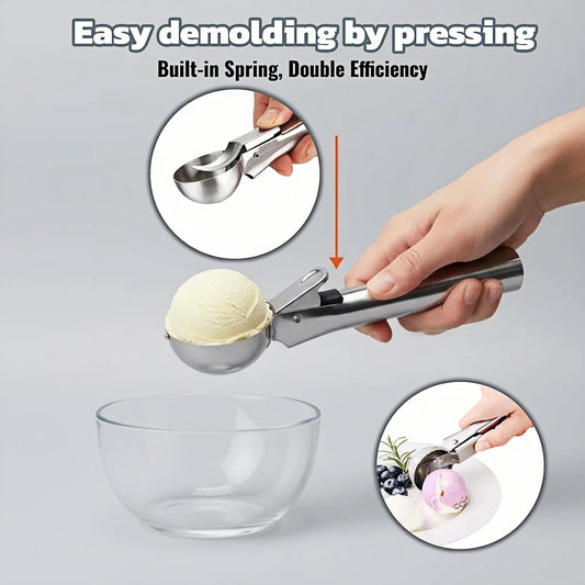 Heavy Duty Stainless Steel Ice Cream Scoop with Trigger Release–Large 3 tbsp Cookie Scoop for Frozen Yogurt,Hard Ice Cream,Melon & Meatballs–Dishwasher Safe,Non-Slip Handle,Effortless Portion Control