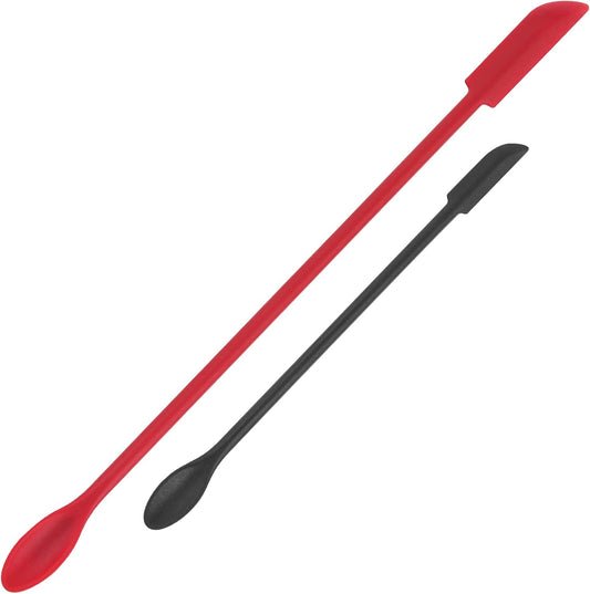 2pcs Mini Makeup Spatula Silicone Skincare Spatula Set for Cosmetic | Small Foundation Lotion Scrapers, Reusable Beauty Tiny Tool, Thin Jar Scraper for Kitchen, Get Last of Makeup Out, Black Red