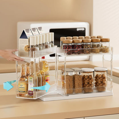 2 Pack Pull Out Spice Rack Organizer for Cabinet, 2 Tier Metal Slide Out Seasoning Organizer and Storage Heavy Duty Vertical Spice Rack Shelf Pullout for Kitchen Cabinets No Drilling (Black)