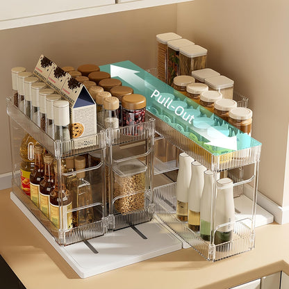 2 Pack Pull Out Spice Rack Organizer for Cabinet, 2 Tier Metal Slide Out Seasoning Organizer and Storage Heavy Duty Vertical Spice Rack Shelf Pullout for Kitchen Cabinets No Drilling (Black)
