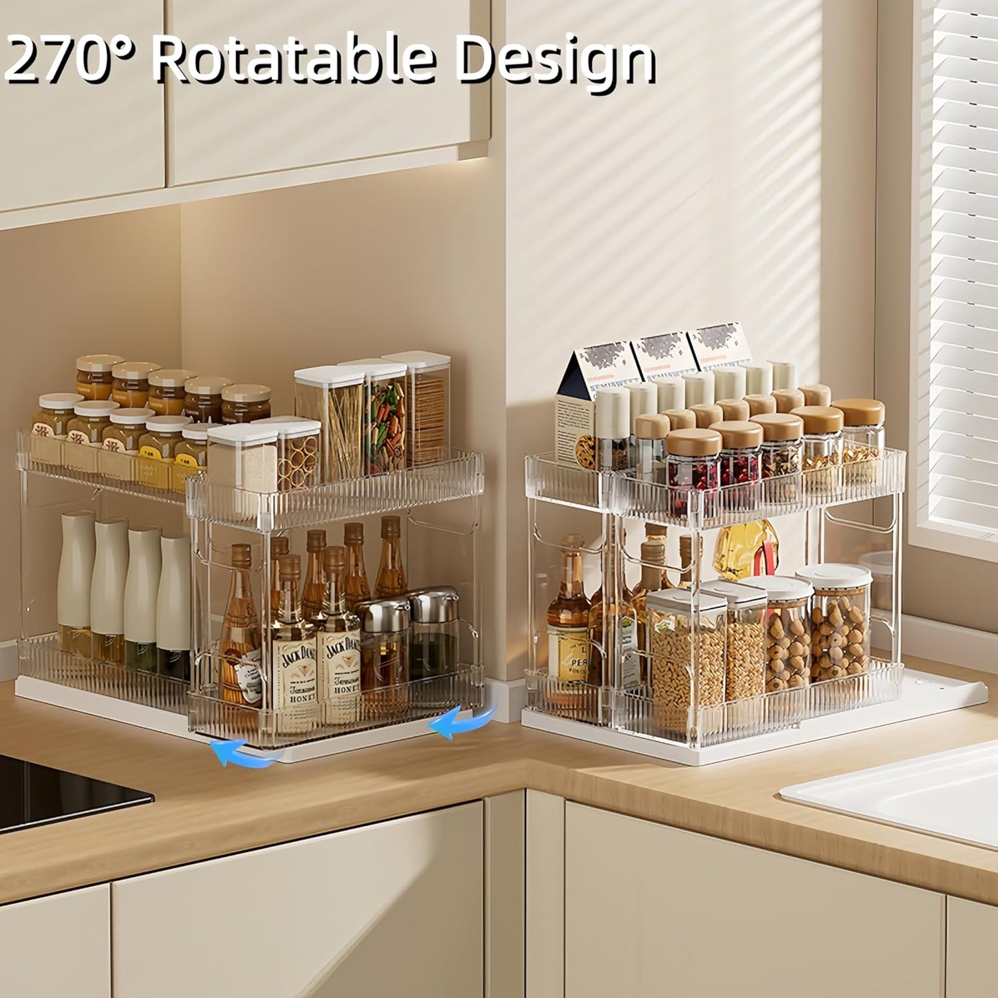 2 Pack Pull Out Spice Rack Organizer for Cabinet, 2 Tier Metal Slide Out Seasoning Organizer and Storage Heavy Duty Vertical Spice Rack Shelf Pullout for Kitchen Cabinets No Drilling (Black)