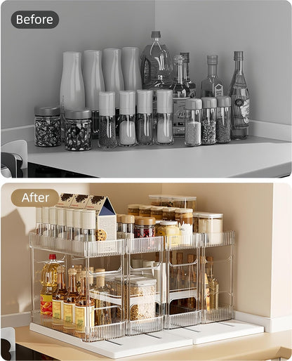 2 Pack Pull Out Spice Rack Organizer for Cabinet, 2 Tier Metal Slide Out Seasoning Organizer and Storage Heavy Duty Vertical Spice Rack Shelf Pullout for Kitchen Cabinets No Drilling (Black)