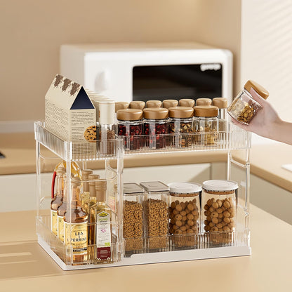 2 Pack Pull Out Spice Rack Organizer for Cabinet, 2 Tier Metal Slide Out Seasoning Organizer and Storage Heavy Duty Vertical Spice Rack Shelf Pullout for Kitchen Cabinets No Drilling (Black)