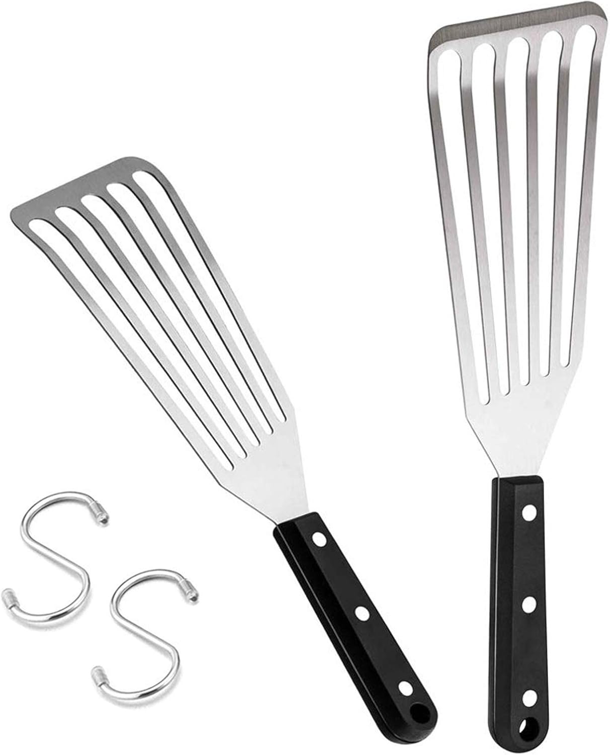 2 Pack Stainless Steel Fish Spatula, Metal Slotted Turner Set, Griddle Grill Spatula for Kitchen Cooking, Flipping, Turning, Frying $ Grilling, Full Tang ABS Handle, DIshwasher Safe