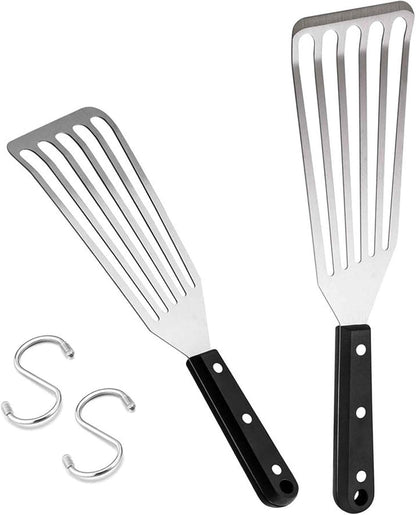 2 Pack Stainless Steel Fish Spatula, Metal Slotted Turner Set, Griddle Grill Spatula for Kitchen Cooking, Flipping, Turning, Frying $ Grilling, Full Tang ABS Handle, DIshwasher Safe