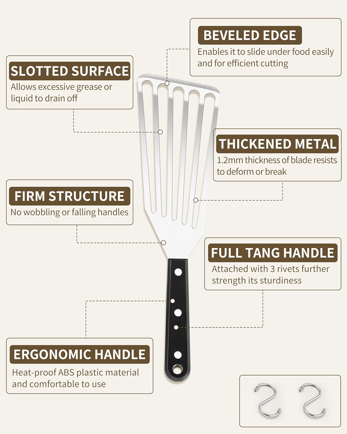 2 Pack Stainless Steel Fish Spatula, Metal Slotted Turner Set, Griddle Grill Spatula for Kitchen Cooking, Flipping, Turning, Frying $ Grilling, Full Tang ABS Handle, DIshwasher Safe