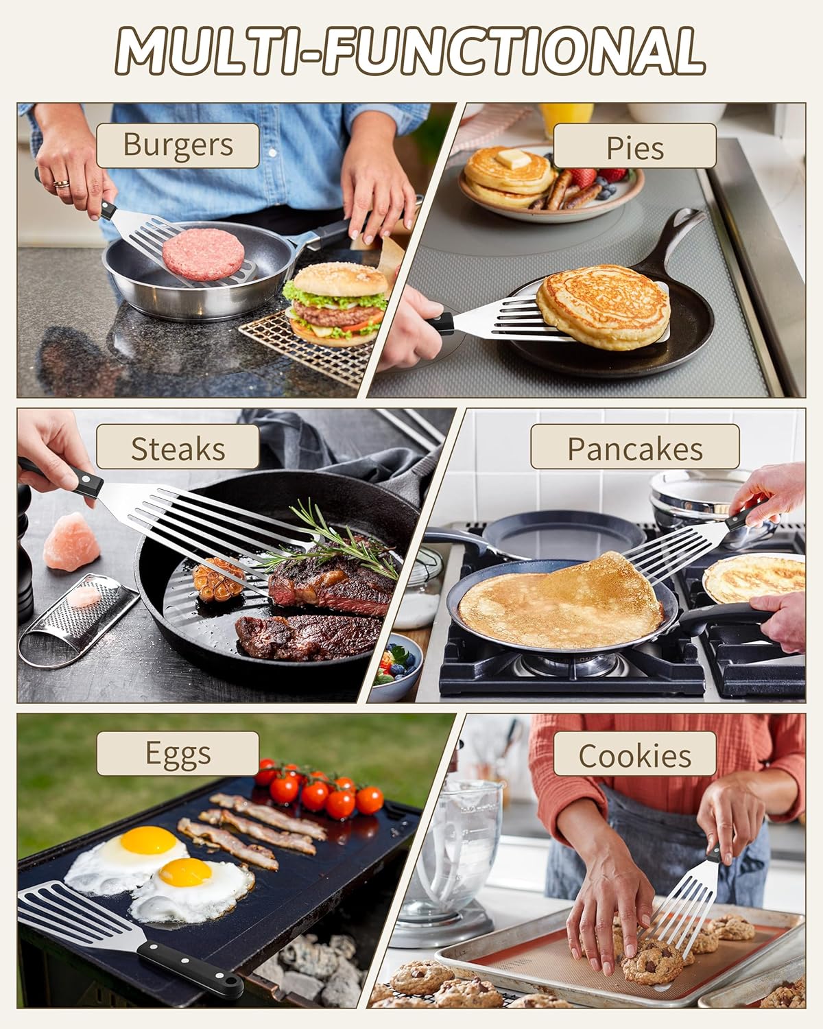 2 Pack Stainless Steel Fish Spatula, Metal Slotted Turner Set, Griddle Grill Spatula for Kitchen Cooking, Flipping, Turning, Frying $ Grilling, Full Tang ABS Handle, DIshwasher Safe