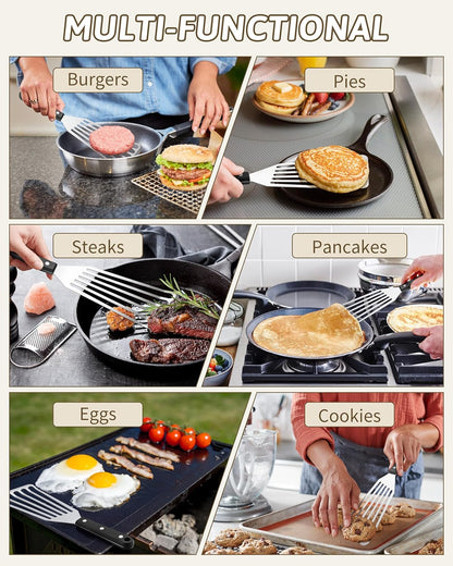 2 Pack Stainless Steel Fish Spatula, Metal Slotted Turner Set, Griddle Grill Spatula for Kitchen Cooking, Flipping, Turning, Frying $ Grilling, Full Tang ABS Handle, DIshwasher Safe