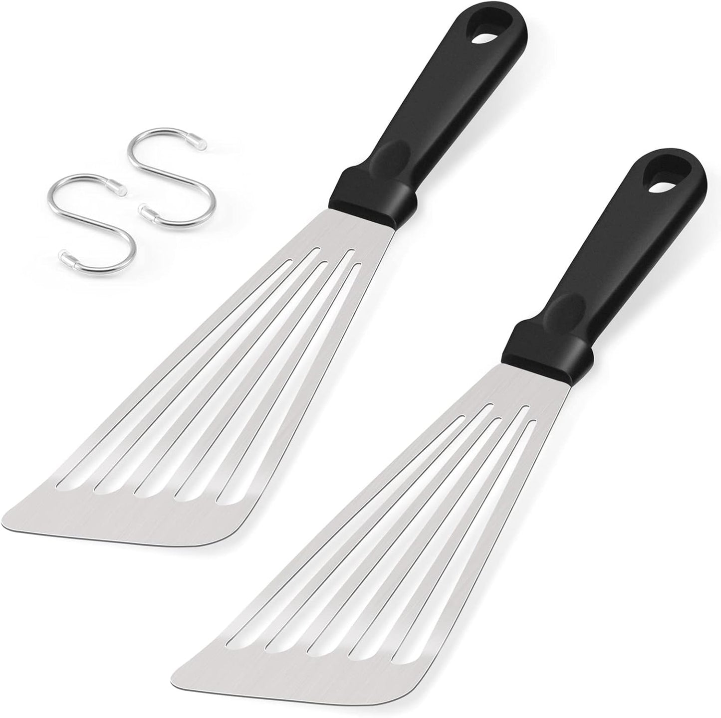2 Pack Stainless Steel Fish Spatula, Metal Slotted Turner Set, Griddle Grill Spatula for Kitchen Cooking, Flipping, Turning, Frying $ Grilling, Full Tang ABS Handle, DIshwasher Safe