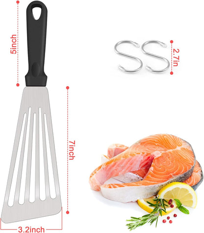 2 Pack Stainless Steel Fish Spatula, Metal Slotted Turner Set, Griddle Grill Spatula for Kitchen Cooking, Flipping, Turning, Frying $ Grilling, Full Tang ABS Handle, DIshwasher Safe