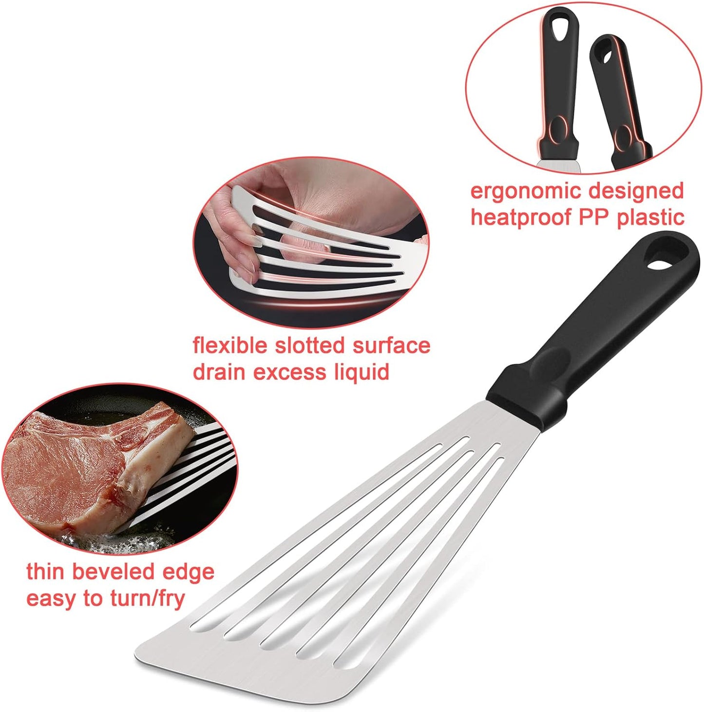 2 Pack Stainless Steel Fish Spatula, Metal Slotted Turner Set, Griddle Grill Spatula for Kitchen Cooking, Flipping, Turning, Frying $ Grilling, Full Tang ABS Handle, DIshwasher Safe