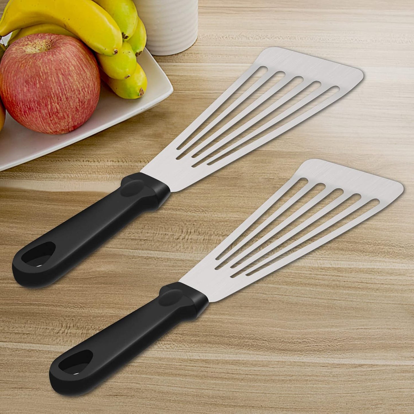 2 Pack Stainless Steel Fish Spatula, Metal Slotted Turner Set, Griddle Grill Spatula for Kitchen Cooking, Flipping, Turning, Frying $ Grilling, Full Tang ABS Handle, DIshwasher Safe