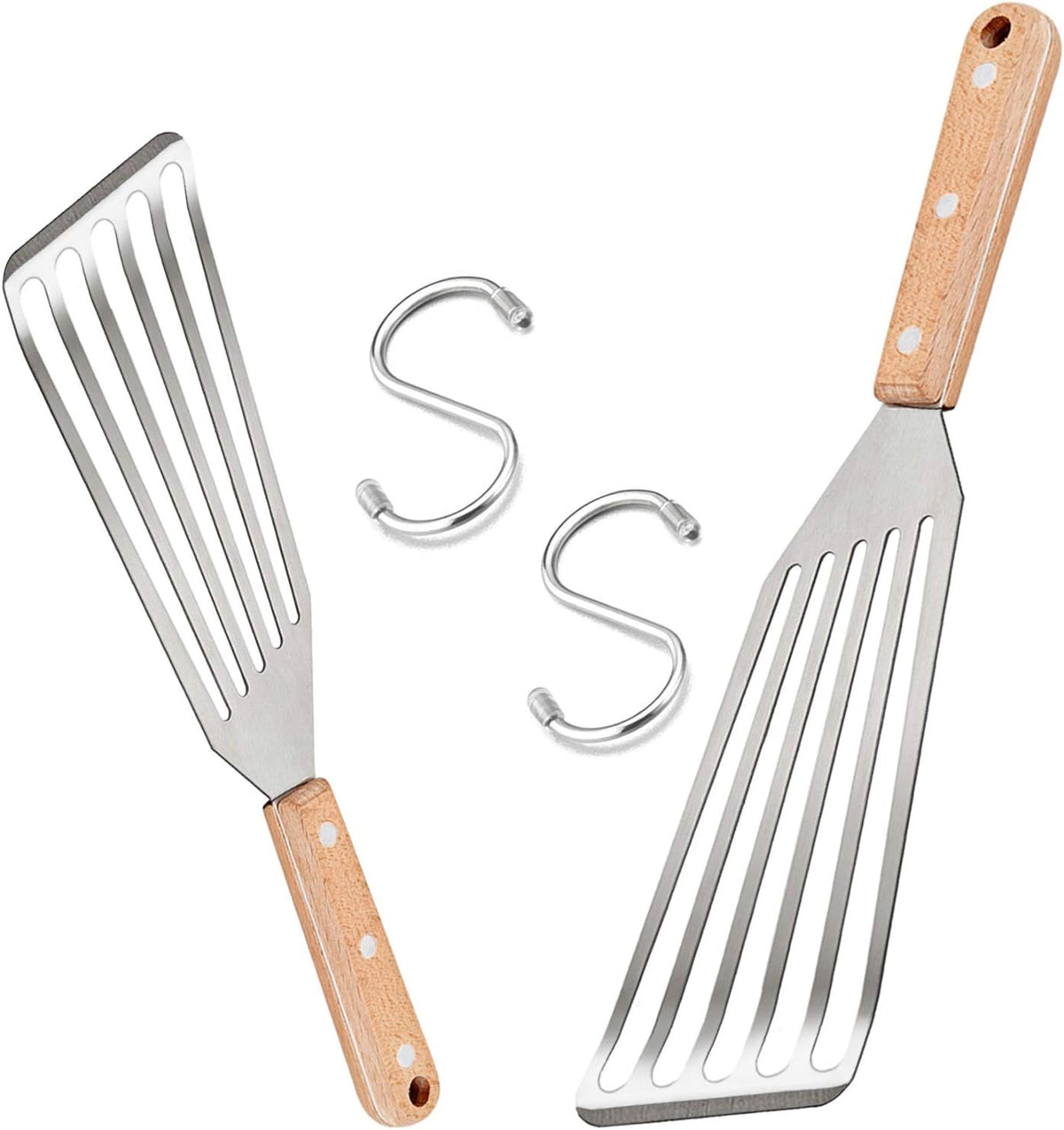 2 Pack Stainless Steel Fish Spatula, Metal Slotted Turner Set, Griddle Grill Spatula for Kitchen Cooking, Flipping, Turning, Frying $ Grilling, Full Tang ABS Handle, DIshwasher Safe