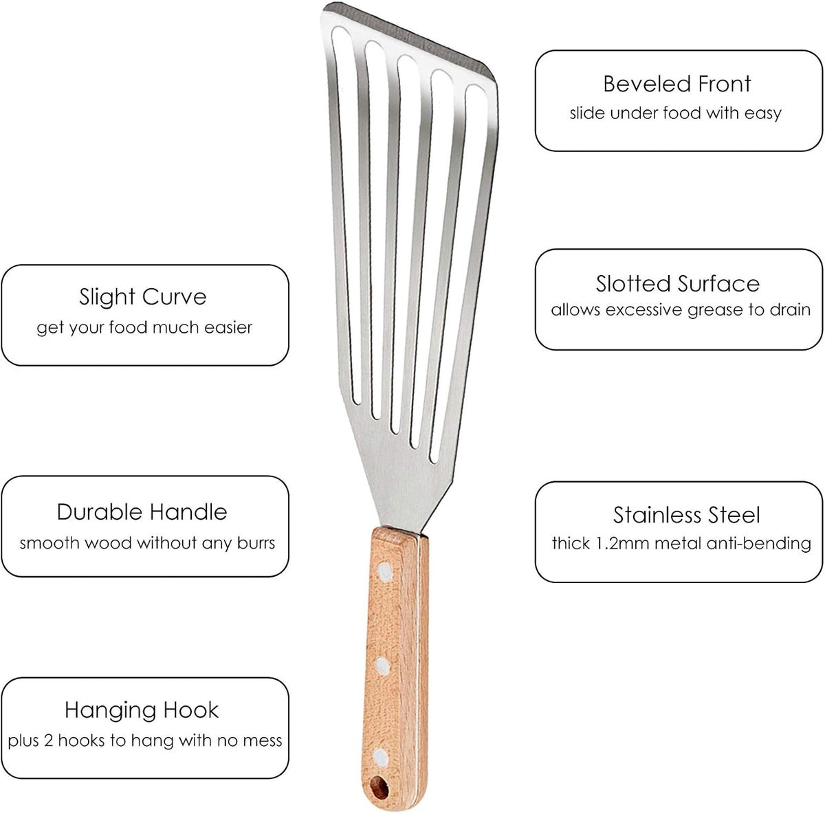 2 Pack Stainless Steel Fish Spatula, Metal Slotted Turner Set, Griddle Grill Spatula for Kitchen Cooking, Flipping, Turning, Frying $ Grilling, Full Tang ABS Handle, DIshwasher Safe