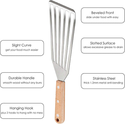 2 Pack Stainless Steel Fish Spatula, Metal Slotted Turner Set, Griddle Grill Spatula for Kitchen Cooking, Flipping, Turning, Frying $ Grilling, Full Tang ABS Handle, DIshwasher Safe