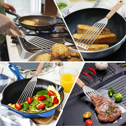 2 Pack Stainless Steel Fish Spatula, Metal Slotted Turner Set, Griddle Grill Spatula for Kitchen Cooking, Flipping, Turning, Frying $ Grilling, Full Tang ABS Handle, DIshwasher Safe