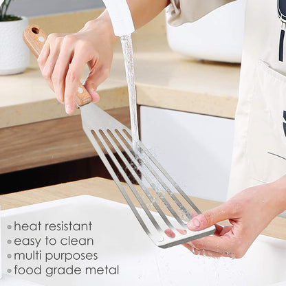 2 Pack Stainless Steel Fish Spatula, Metal Slotted Turner Set, Griddle Grill Spatula for Kitchen Cooking, Flipping, Turning, Frying $ Grilling, Full Tang ABS Handle, DIshwasher Safe