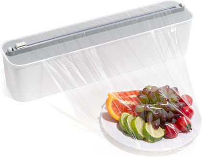 Aluminum Foil & Plastic Wrap Dispenser with Cutter - Magnetic & No-Drill Wall Mount, Cling Film Dispenser for Countertops & Cabinets, Space-Saving Kitchen Organizer - Fits 300 m Rolls, Black