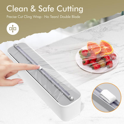 Aluminum Foil & Plastic Wrap Dispenser with Cutter - Magnetic & No-Drill Wall Mount, Cling Film Dispenser for Countertops & Cabinets, Space-Saving Kitchen Organizer - Fits 300 m Rolls, Black