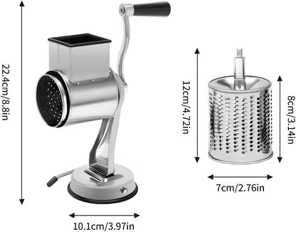 Rotary Cheese Grater,Stainless Steel Hand Drum Slicer Crank with 5 Blades,Multi-function Stainless Steel Vegetable Chopper Cutter