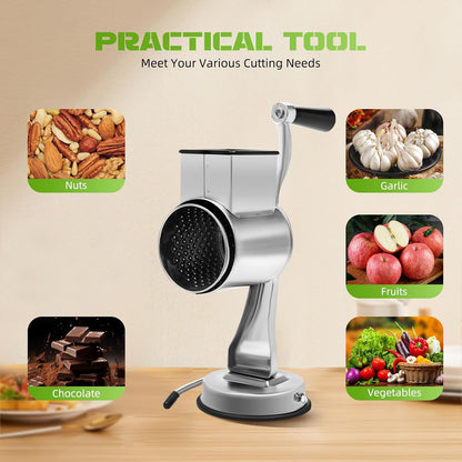 Rotary Cheese Grater,Stainless Steel Hand Drum Slicer Crank with 5 Blades,Multi-function Stainless Steel Vegetable Chopper Cutter
