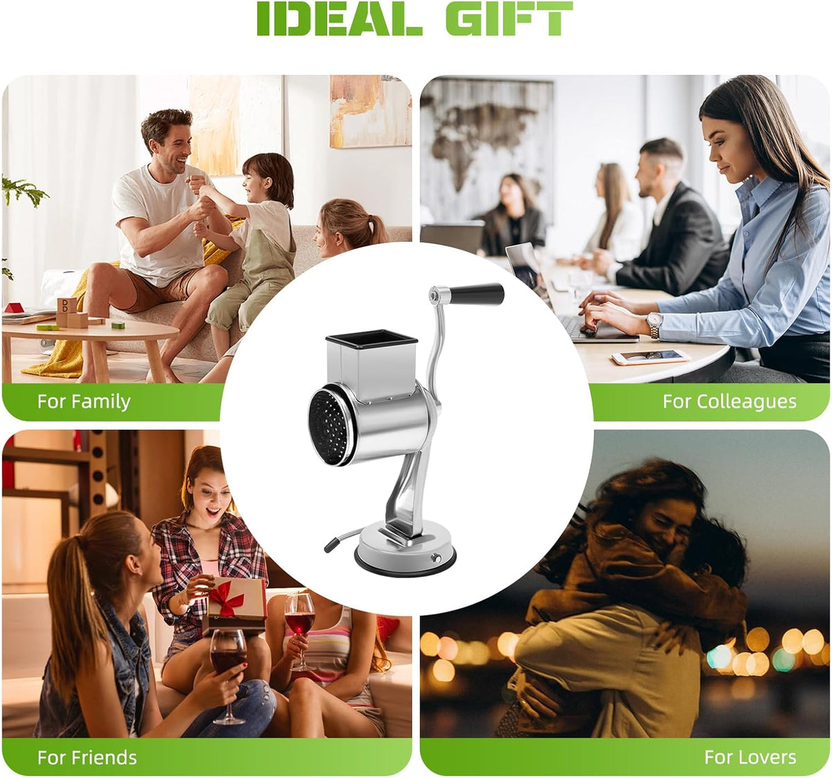 Rotary Cheese Grater,Stainless Steel Hand Drum Slicer Crank with 5 Blades,Multi-function Stainless Steel Vegetable Chopper Cutter