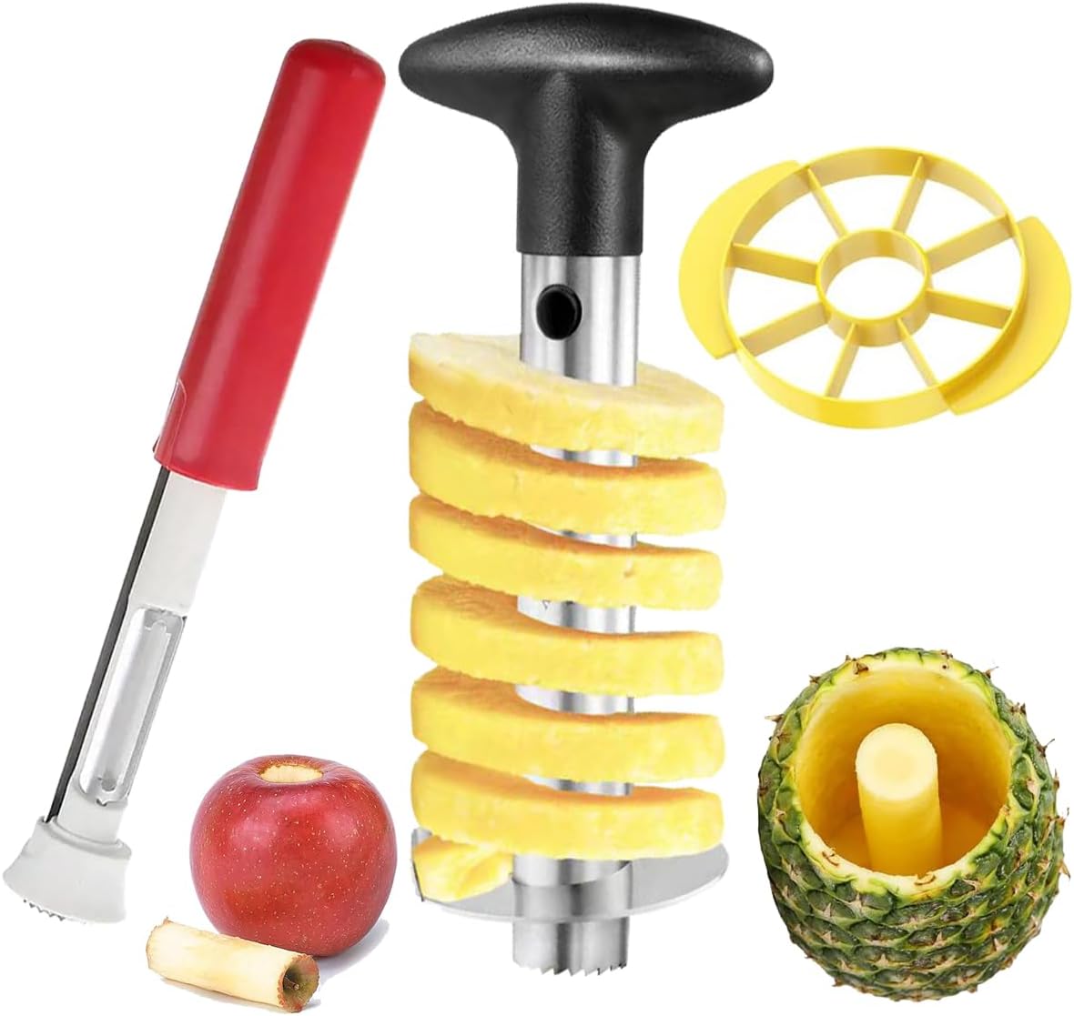 Premium Fruit Corer Set - Effortless Core Removal for Apples, Pears, and Pineapples - Upgraded Stainless 2 In 1 Corers, Pineapple Corer and Slicer Tool,Easy to Use and Clean