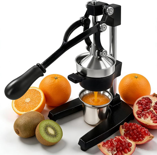 Manual Fruit Juicer Hand Press Citrus Squeezer for Home | 304 stainless steel cast iron juicer , dishwasher safe . Fresh juice extractor for orange & lemon .