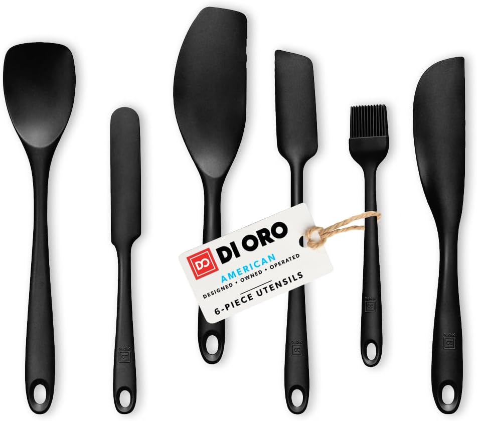 Silicone Spatula Set - 600F Heat Resistant, 6-Pc Black