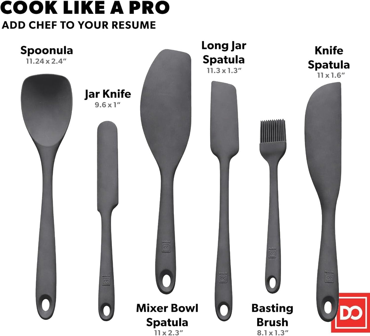 Silicone Spatula Set - 600F Heat Resistant, 6-Pc Black
