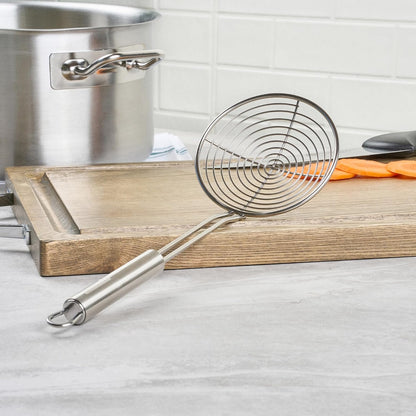 Stainless Steel Spider Skimmer - German Standard Wire Skimmer with Ergonomic Handle, Dishwasher Safe - Wire Strainer Pasta Spoon for Cooking & Frying